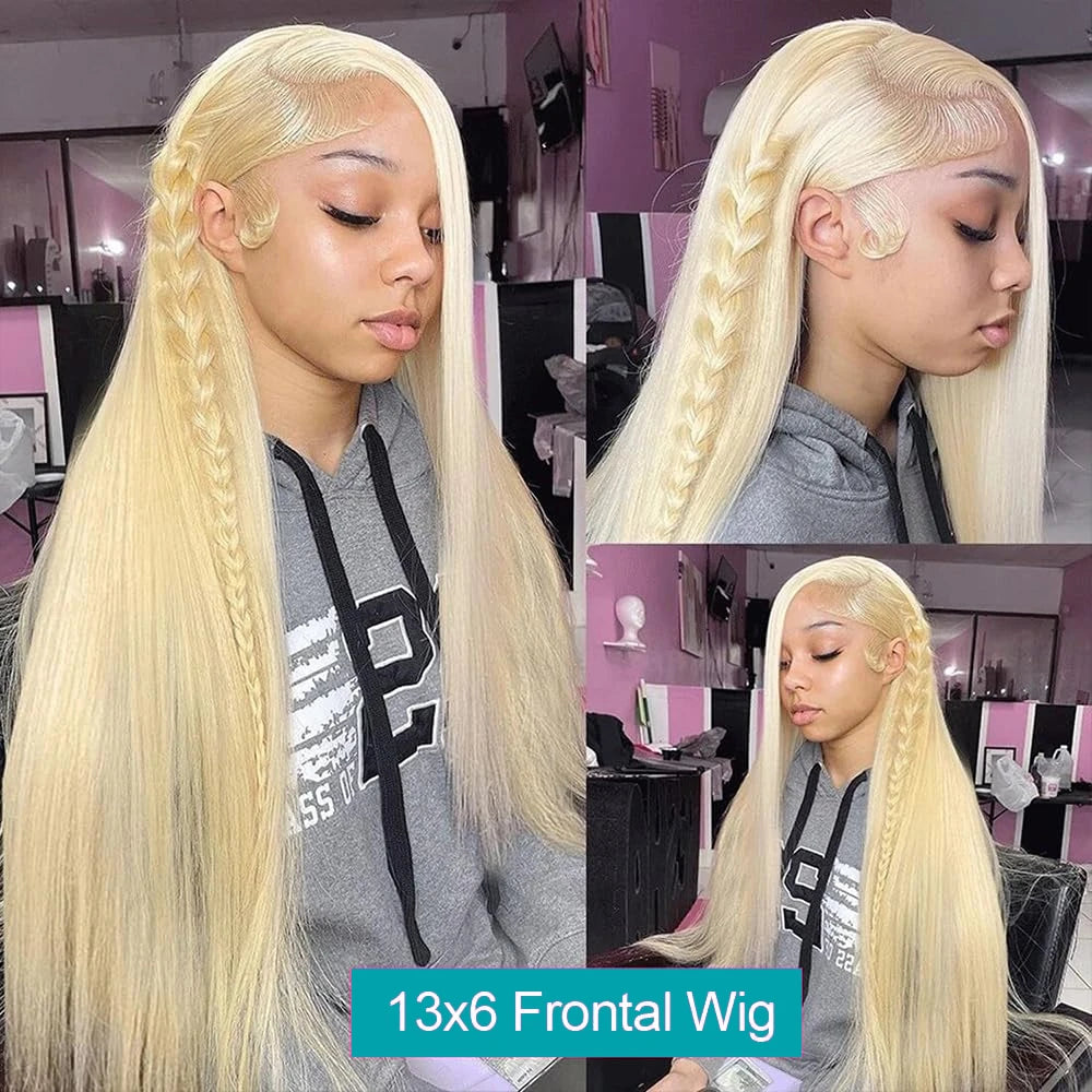 HD Transparent Full Lace Frontal Wig 613 Blonde Straight 46 Inches