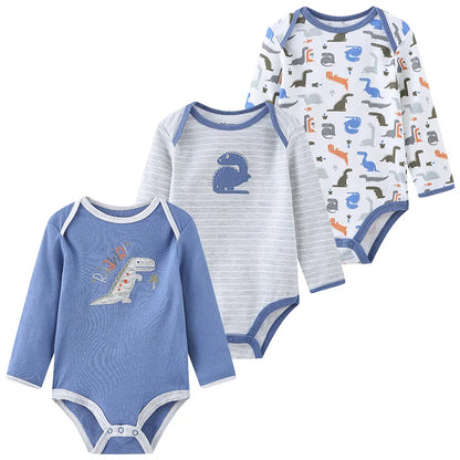 Kiddiezoom 3 Pcs Cotton Long Sleeve Baby Bodysuit