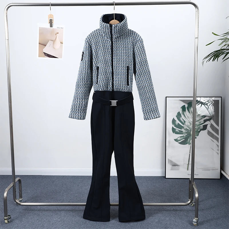 Casual Fur-Trimmed Hooded Ski Suit Women Warm Jumpsuit