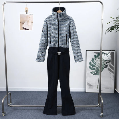 Casual Fur-Trimmed Hooded Ski Suit Women Warm Jumpsuit