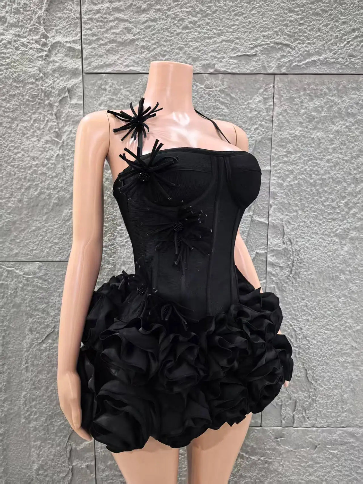 Black Strapless Bodycon Mini Dress for Women