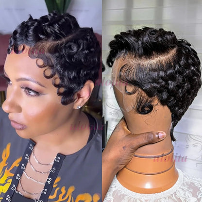 Chioma Curly Pixie Cut Wig Short Bob Human Hair Black
