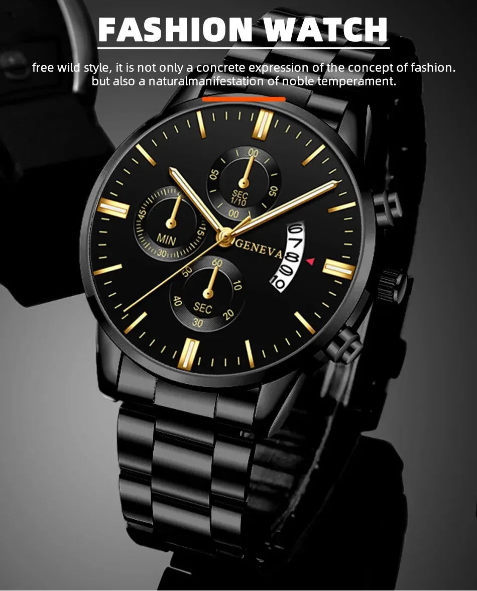Men's Stainless Steel Quartz Calendar Watch