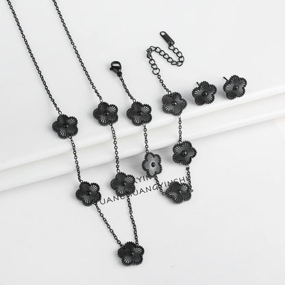 18k Gold-Plated Five-Leaf Flower Jewelry Set