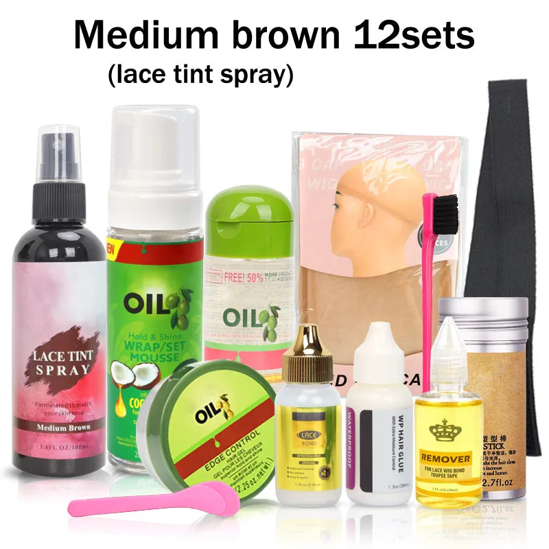 12Pcs Wig Installation Kit with Hair Mousse and Glue