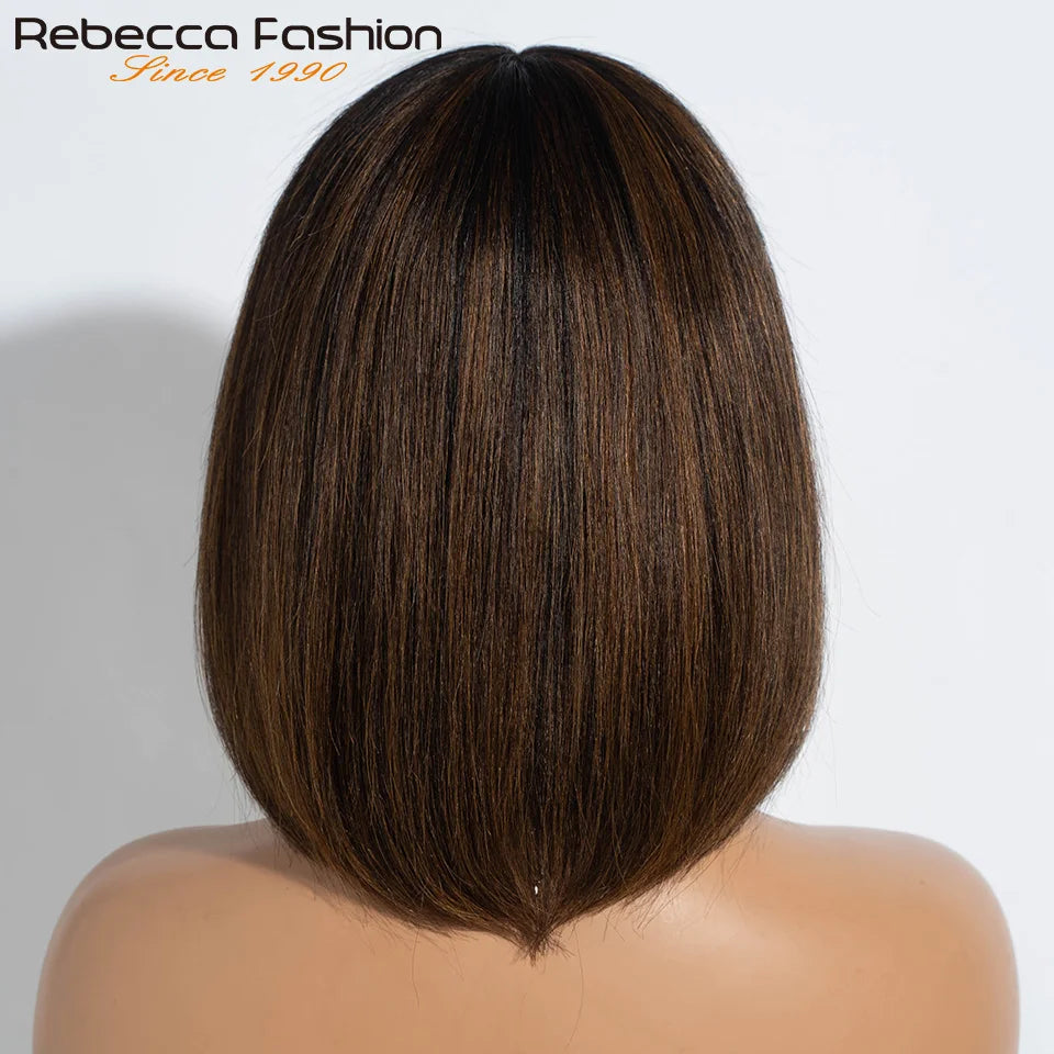 Straight Brazilian Human Hair Bob Wig With Bangs