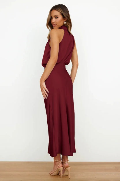 Elegant Silk Satin Sleeveless Long Dress for Women