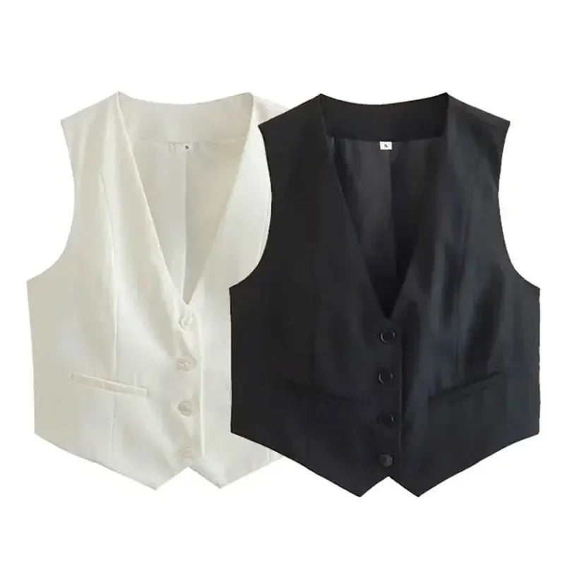 Women'S Solid Suit Vest Sleeveless Cropped Waistcoat
