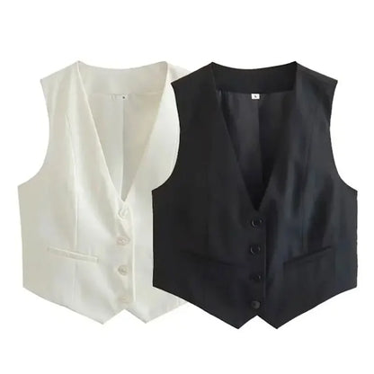 Women'S Solid Suit Vest Sleeveless Cropped Waistcoat