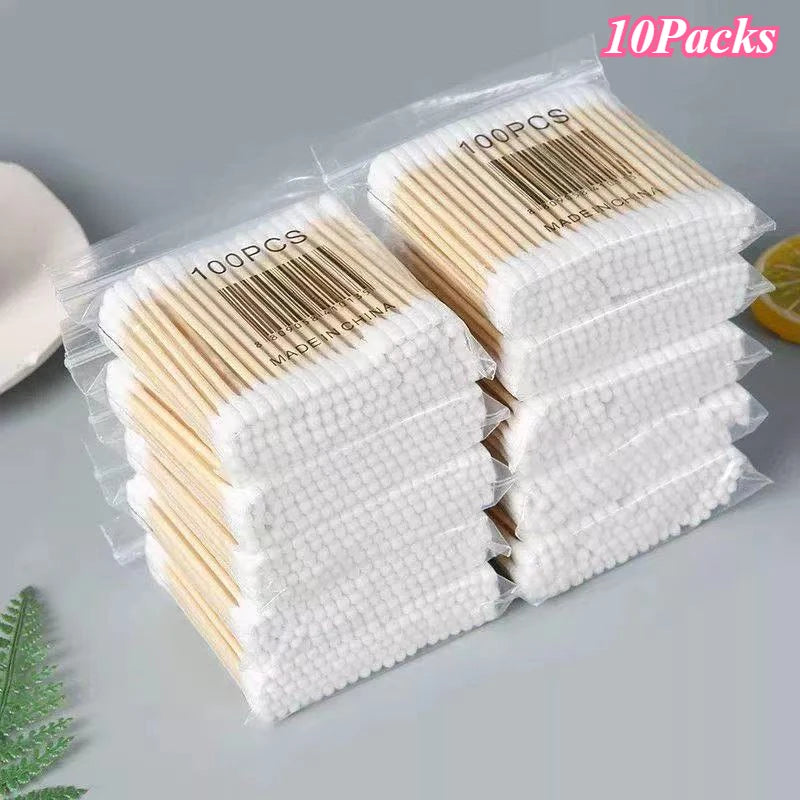 100 Pcs Baby Cotton Swabs with Wooden Sticks
