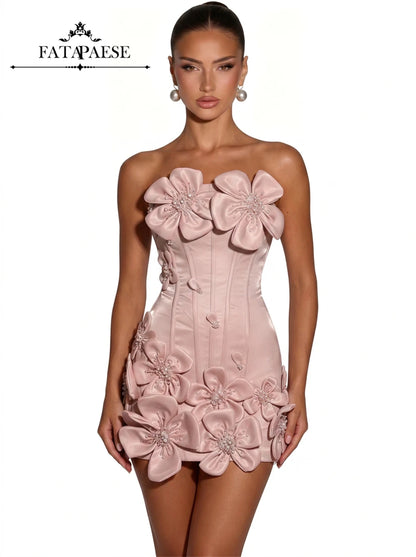 3D Floral Corset Mini Evening Dress with Rhinestones