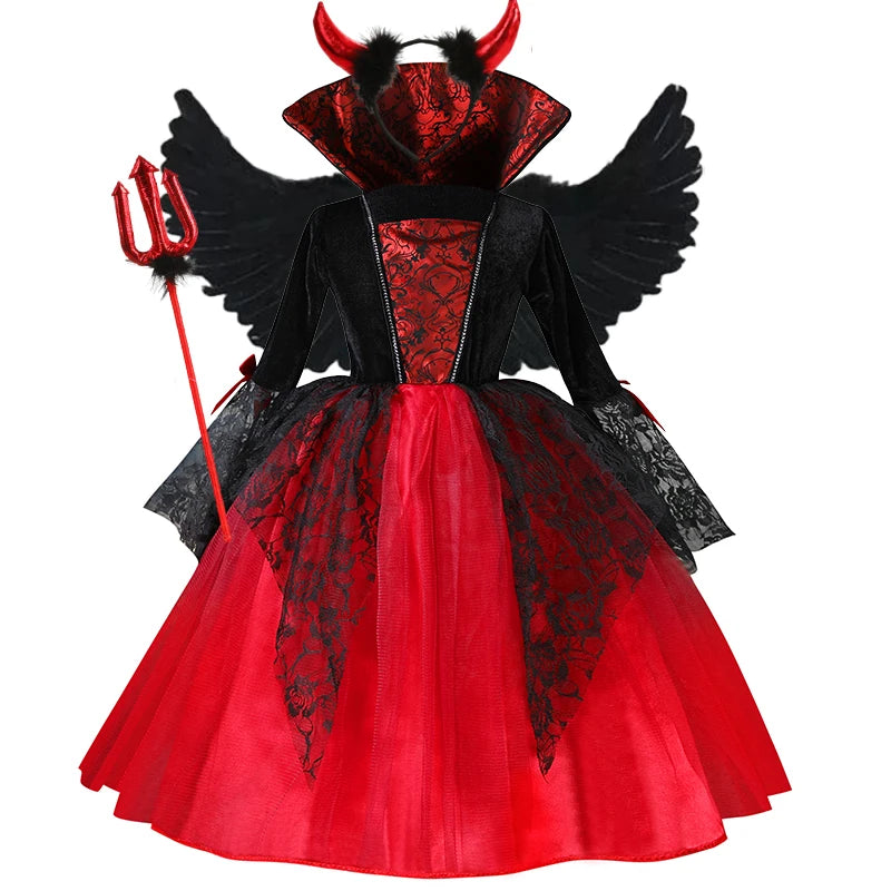 Halloween Vampire Dress for Kids in Scarlet Gothic Style