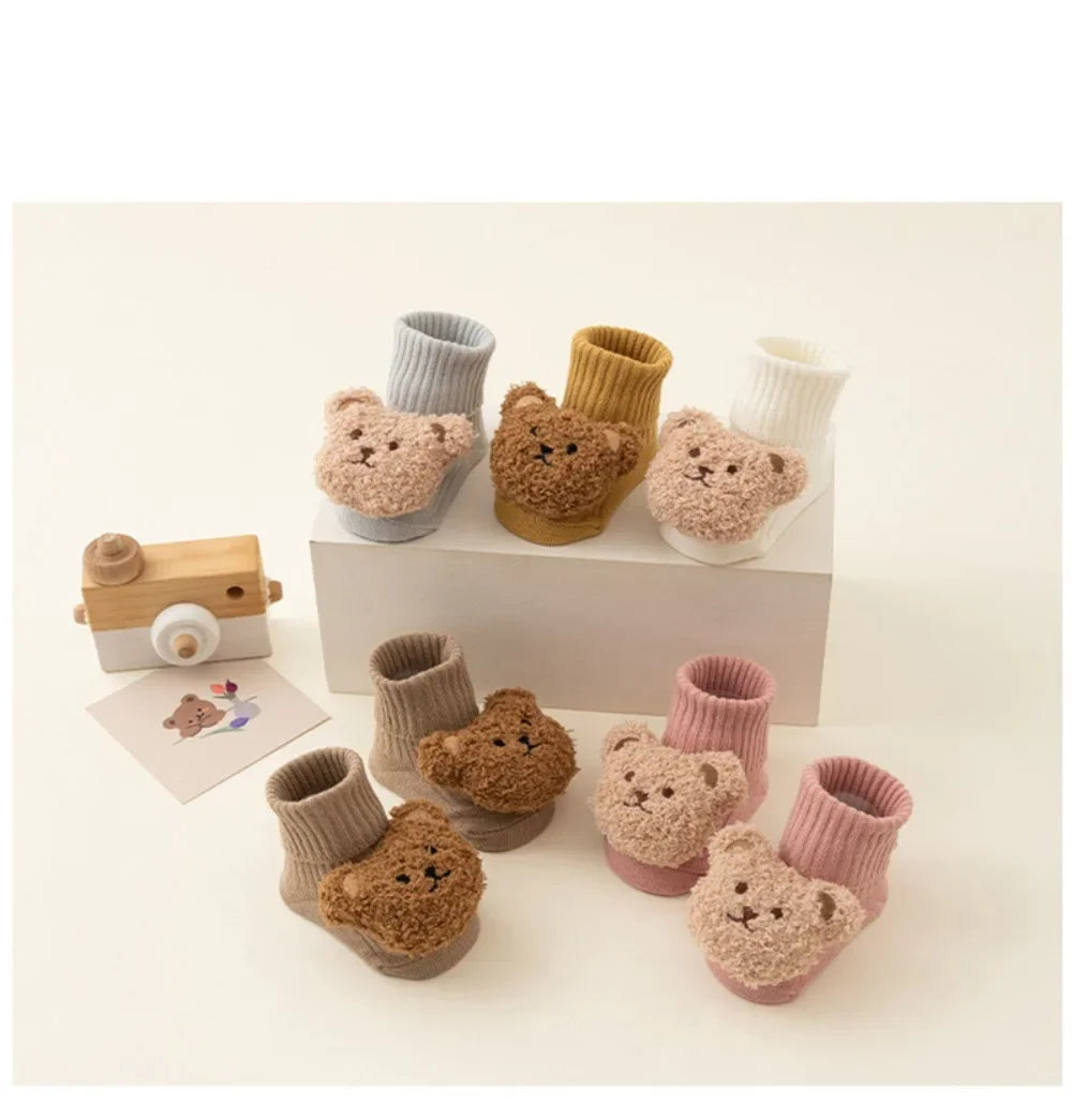 Cute Cartoon Bear Baby Socks Cotton Anti Slip Warm