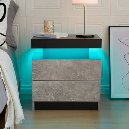 Cubehom White LED Nightstand with 2 Drawers