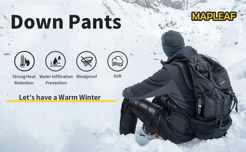 Mapleaf Ultralight Down Pants Waterproof Windproof Ski Trousers