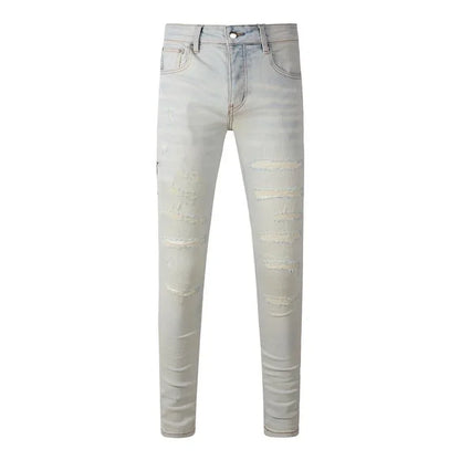 Men's Retro Wash Low Rise Elastic Skinny Denim Jeans