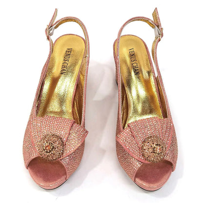 Golden Wedding Shoes And Bag Set With Diamond Decoration