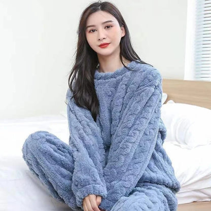 Warm Velvet Ribbed Fleece Pajama Set for Women