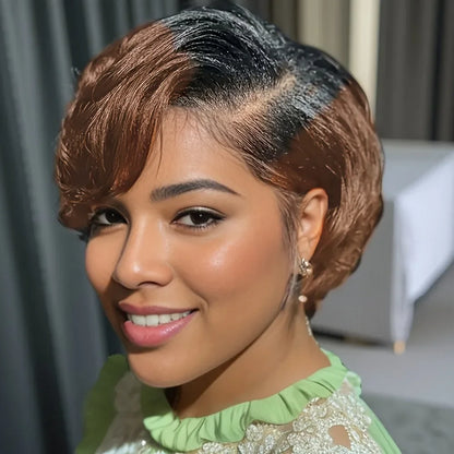 Side Part Pixie Cut Straight Wig Virgin Human Hair Natural Color