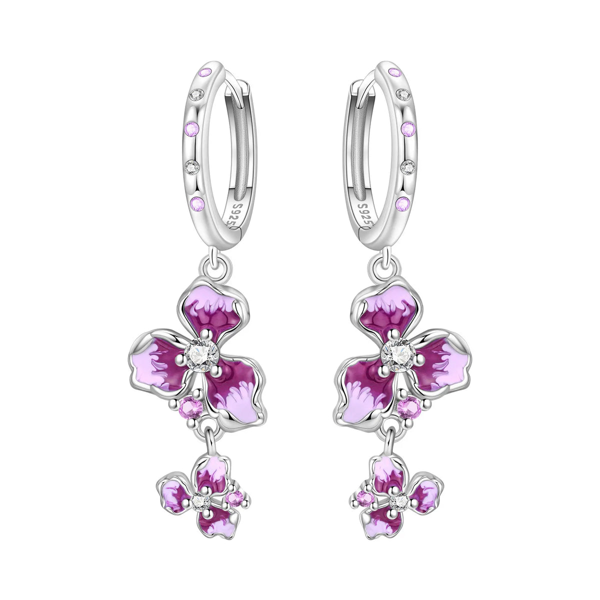 S925 Sterling Silver Iris Flower Hoop Earrings for Women