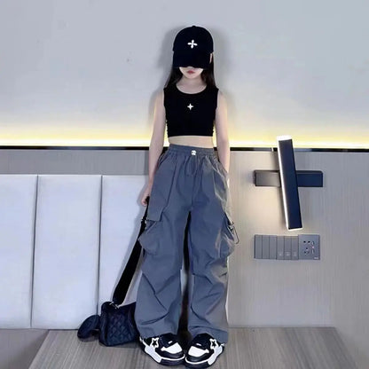 Girls Cargo Pants Cotton Polyester Black Grey Red