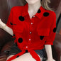 Polka Dot Chiffon Shirt for Women with Lace-Up Detail