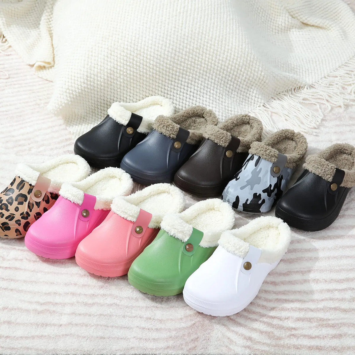 Litfun Winter Plush Furry Clogs Slippers for Women