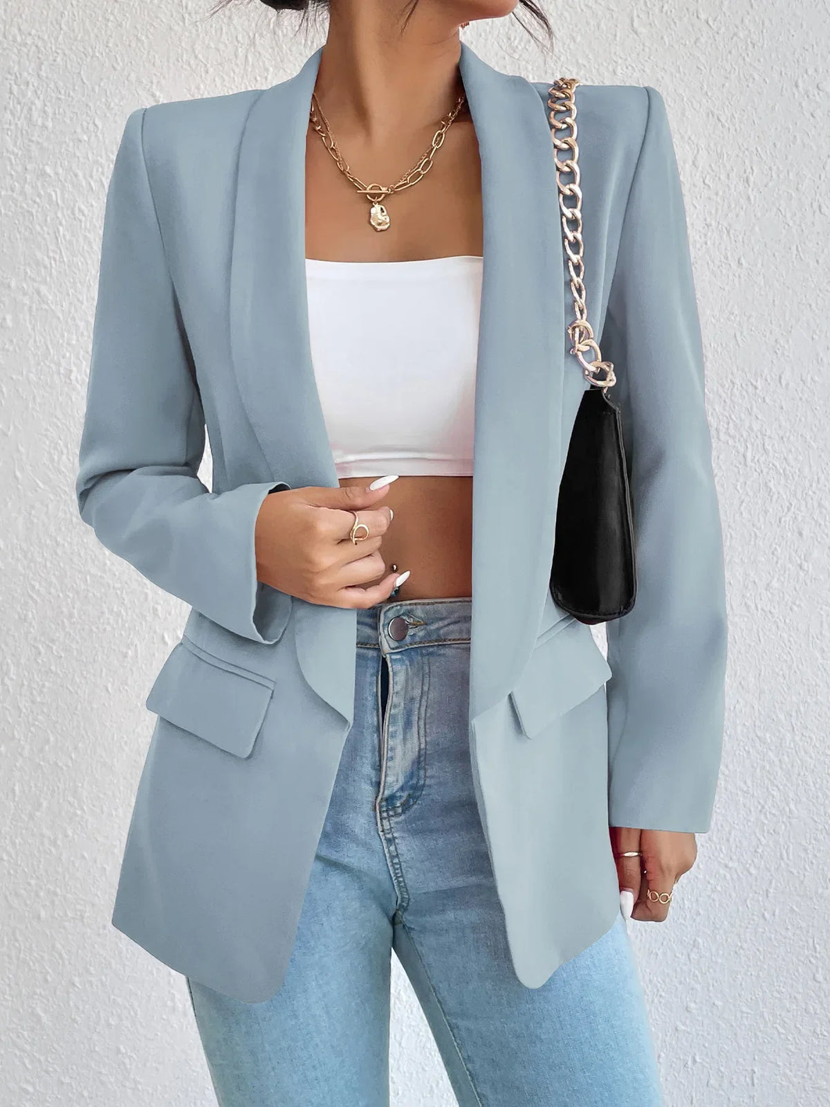 Solid Polyester Cotton Long Sleeve Women's Blazer
