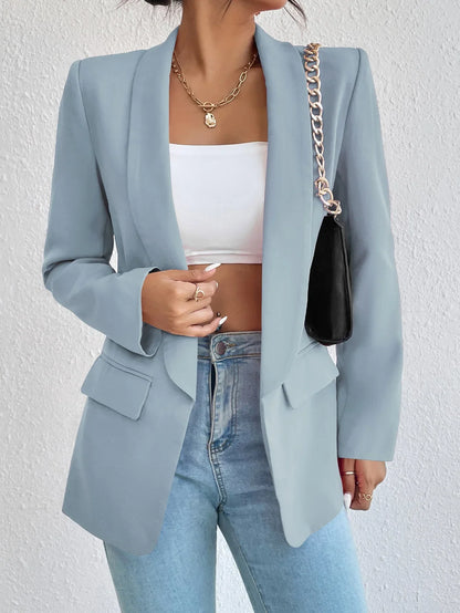 Solid Polyester Cotton Long Sleeve Women's Blazer