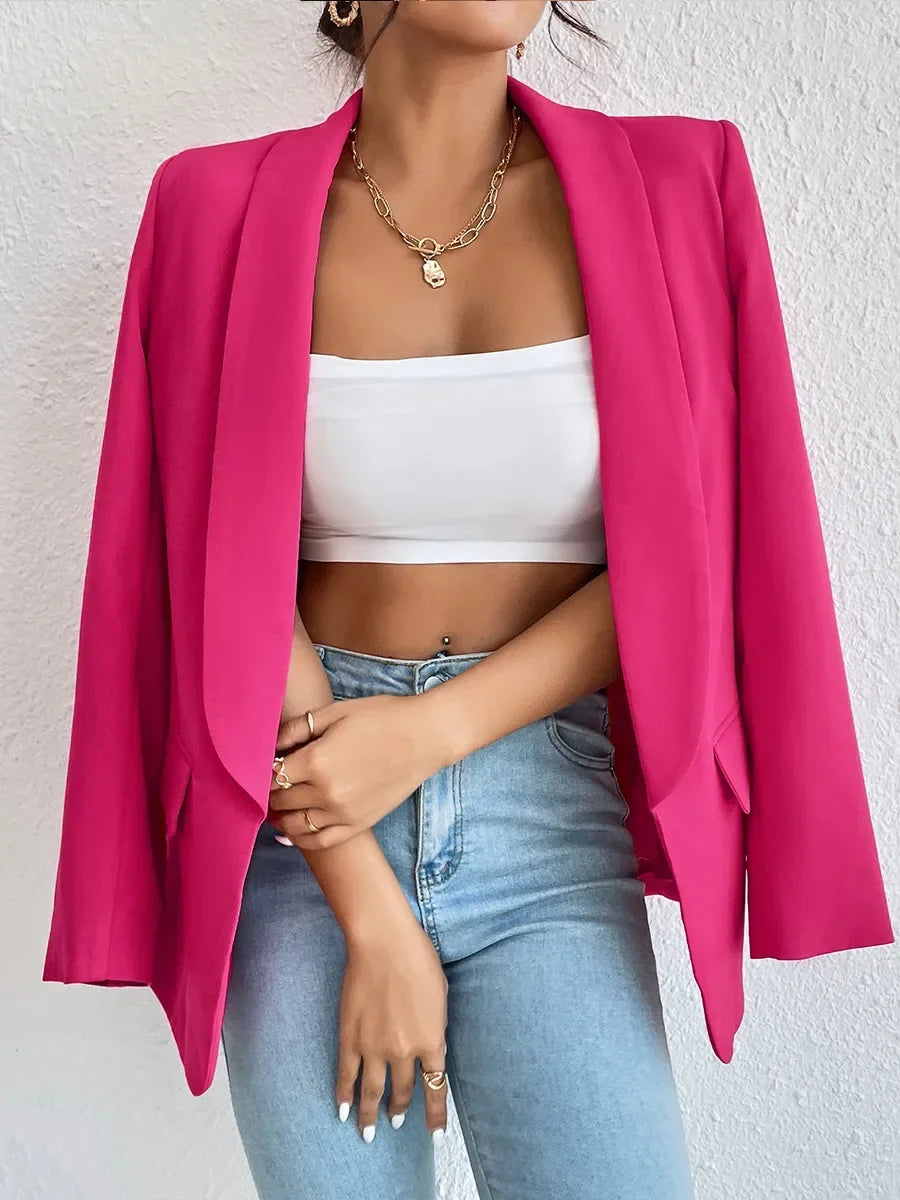 Solid Polyester Cotton Long Sleeve Women's Blazer