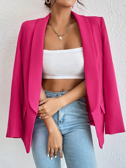 Solid Polyester Cotton Long Sleeve Women's Blazer