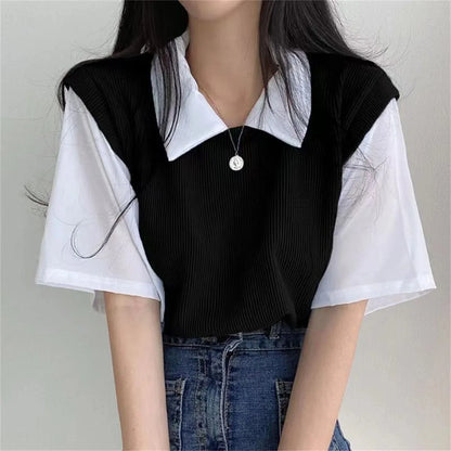 Korean Style Polo Collar Chiffon Blouse for Women