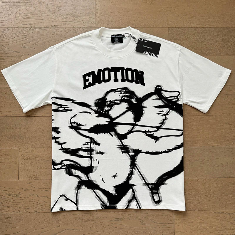 Mixed Emotion Cotton T-Shirt for Couples with Angel Print