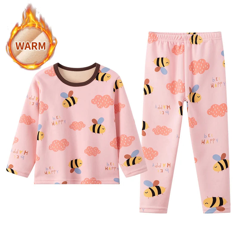 Children's Cartoon Printed Thick Warm Underwear Set