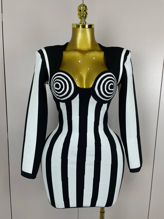 Sexy Black White Mini Bandage Dress for Women
