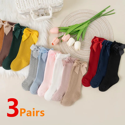 Knee High Cotton Baby Socks with Big Bow