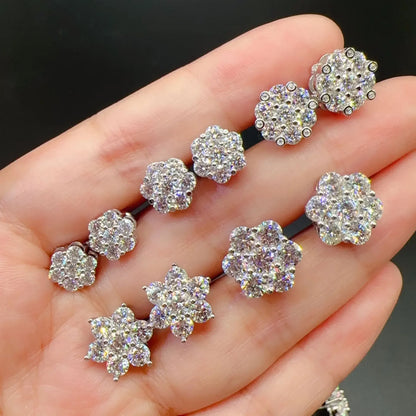 Classic Moissanite Diamond Flower Stud Earrings in Silver