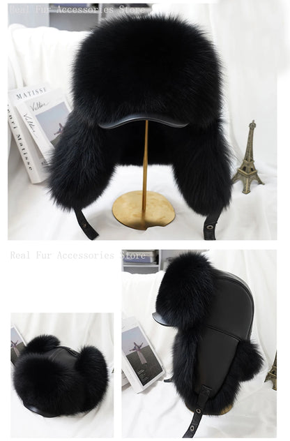 Men's Real Silver Fox Fur Bomber Hat
