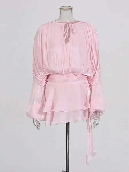 TWOTWINSTYLE V Neck Long Sleeve Mini Dress for Women