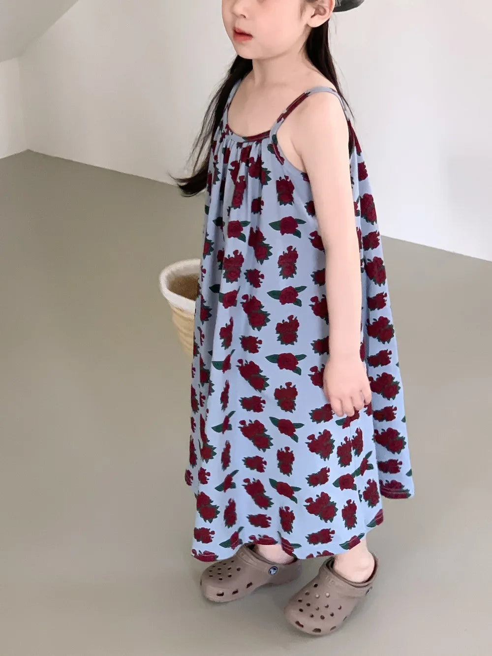 Sleeveless Beach Dress Printed Rose for Girls 4-6Y