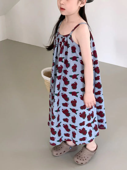 Sleeveless Beach Dress Printed Rose for Girls 4-6Y