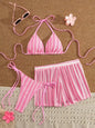 Mesh Three-Piece Women's Swimsuit with Lace-Up Detail