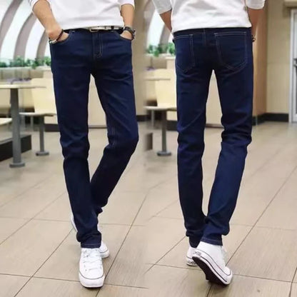 Mens Slim Fit Denim Pencil Pants Black White Stretch Jeans