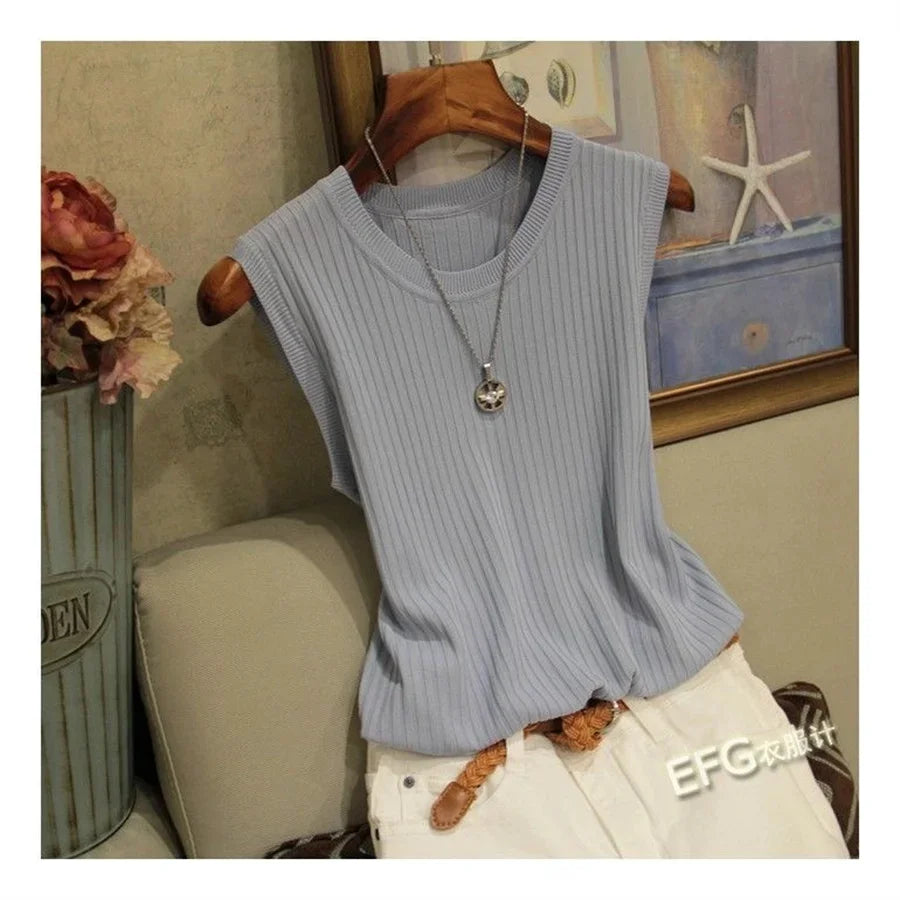 Summer Knitted Blouse Shirt for Women