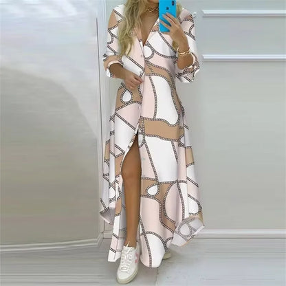 Bohemian Long Sleeve Printed Maxi Dress for Women
