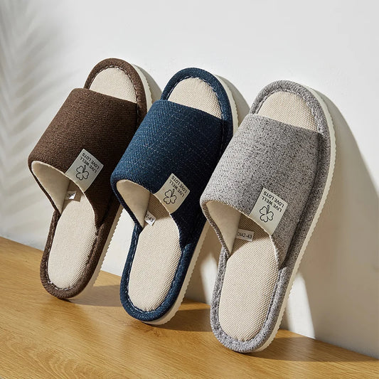 Men's Open-Toed Hemp Slippers for Spring and Autumn
