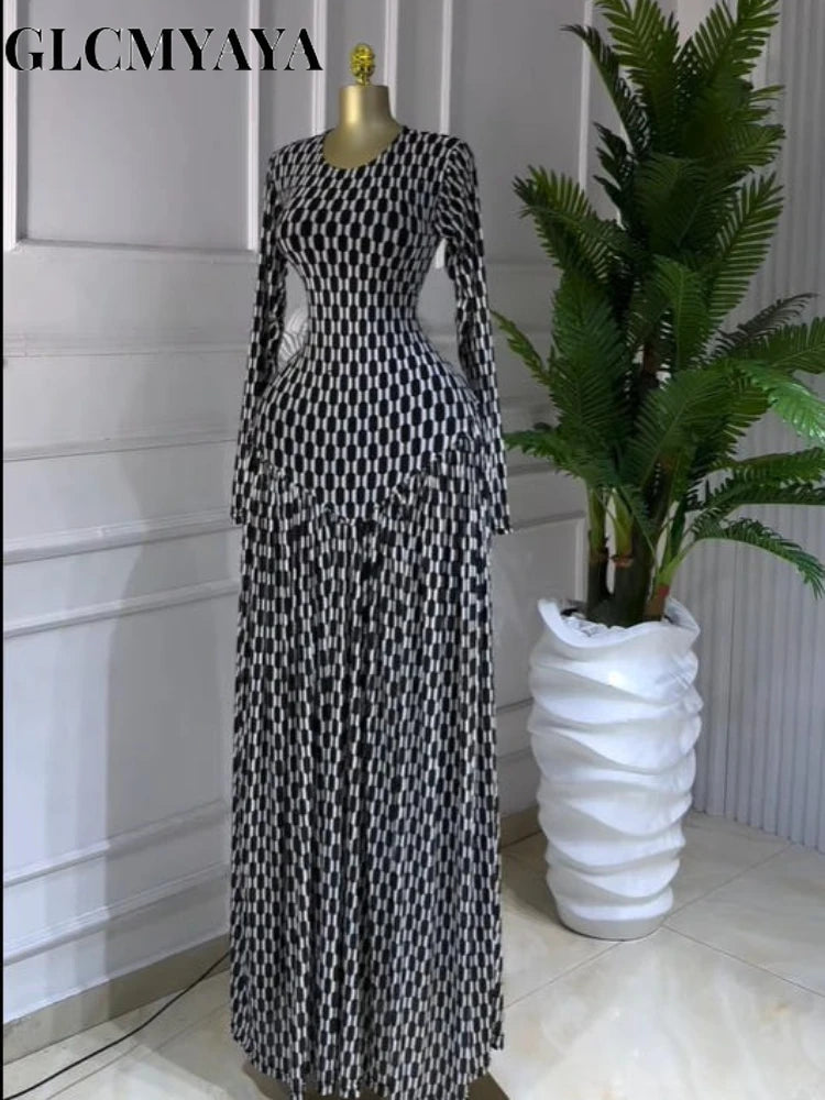 Women Plaid Long Sleeve Maxi Dress Polyester A-Line