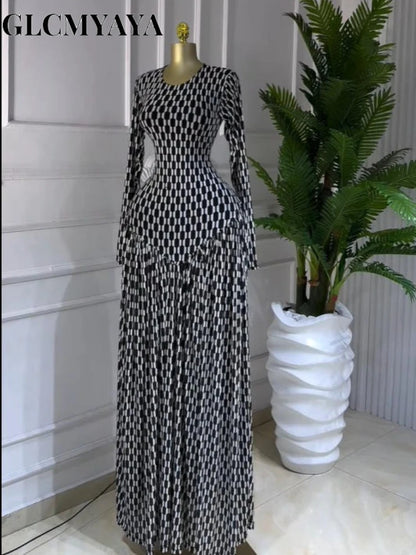 Women Plaid Long Sleeve Maxi Dress Polyester A-Line