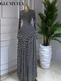 Women Plaid Long Sleeve Maxi Dress Polyester A-Line
