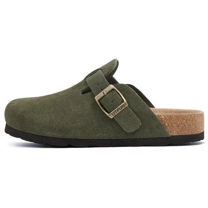 Genuine Leather Clogs with Cork Footbed for Women